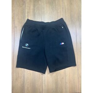 Puma BMW Motorsport Mens Black Athletic Shorts Zipper Pockets M Power Logo L